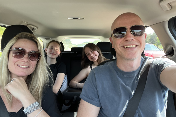 The whole family in the car
